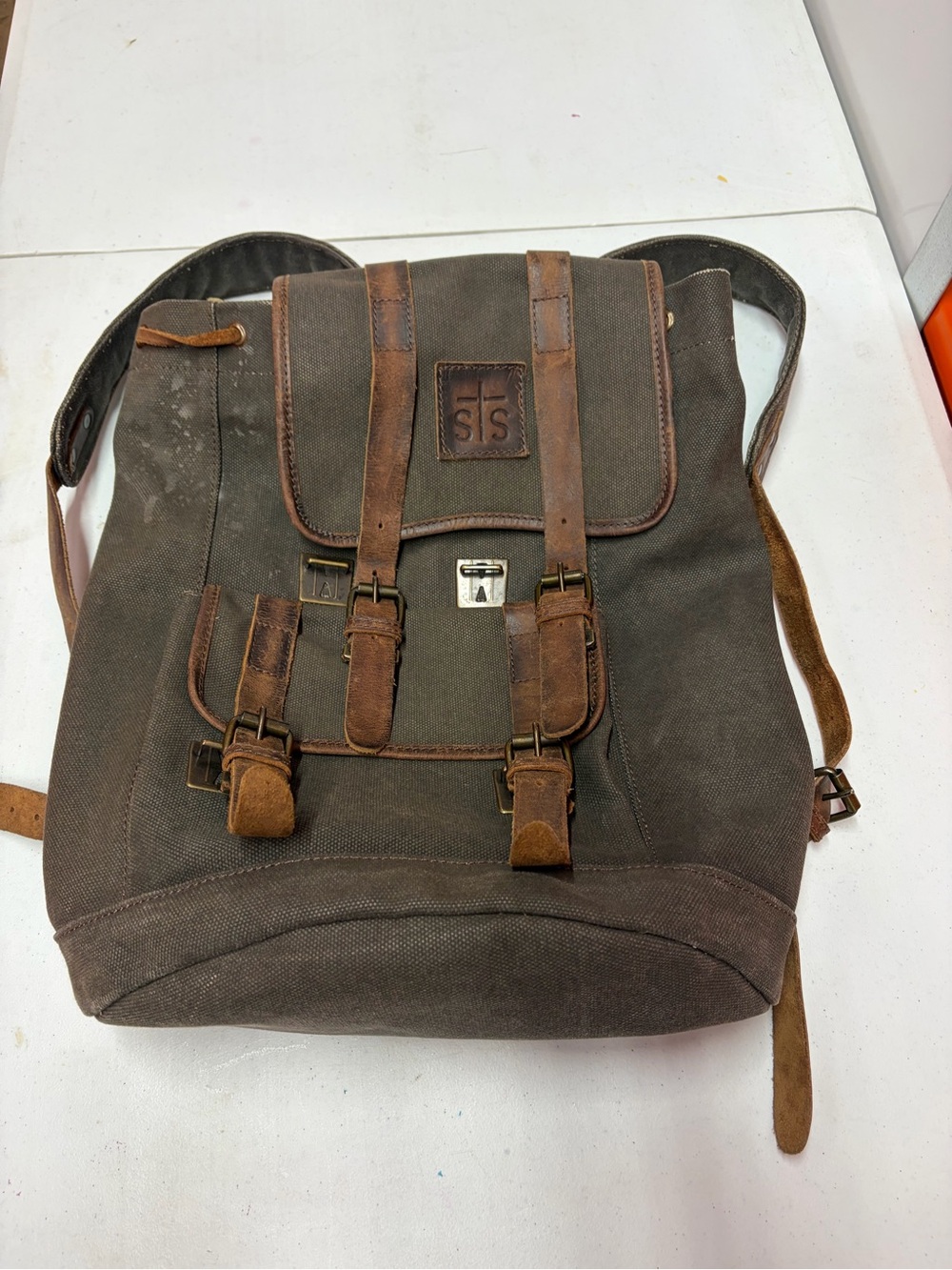 STS Ranchwear Brown Canvas Backpack with Leather Accents